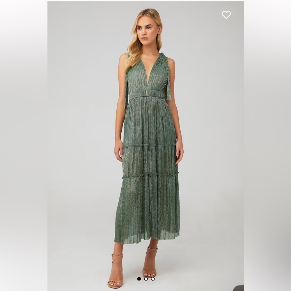 Sabina Musayev Olive Green Pleated Maxi Dress